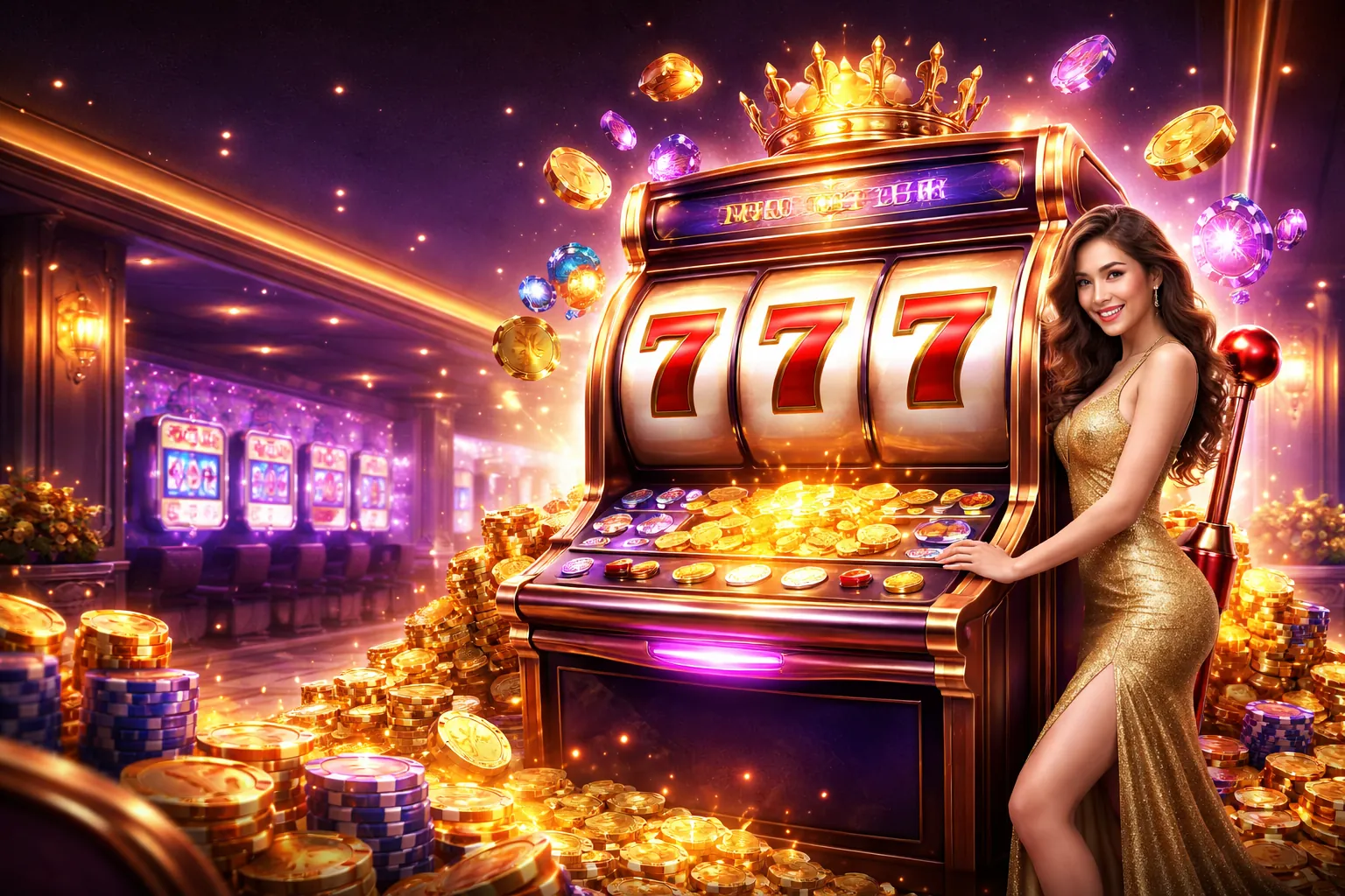 Hình ảnh chính 777king99 Nổ Hũ với các biểu tượng slot game và jackpot lớn